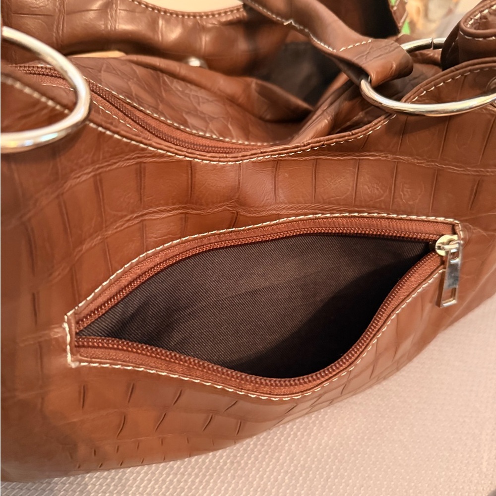 Fleur-De-Lis Brown & Lime Green Women's Handbag - Picture 7 of 12